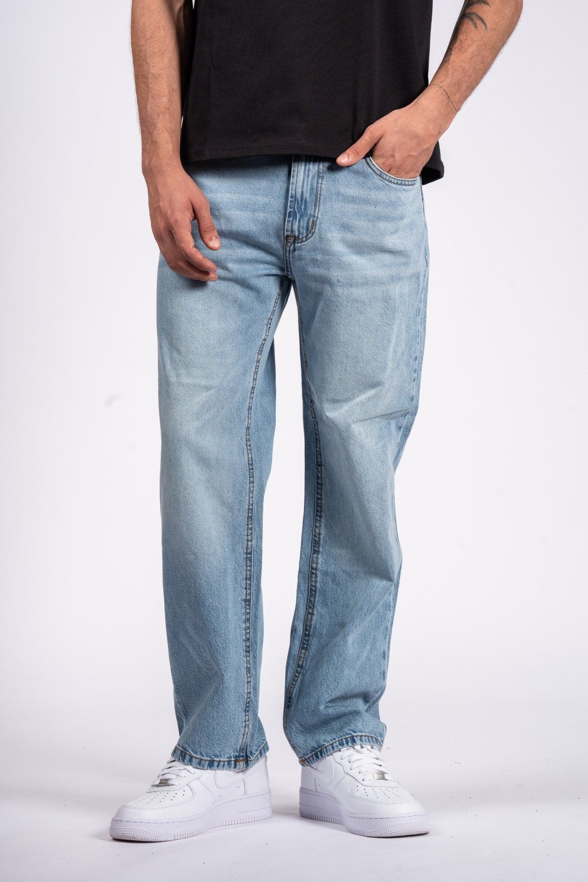 Wide-Leg Denim Jeans Ice Blue
