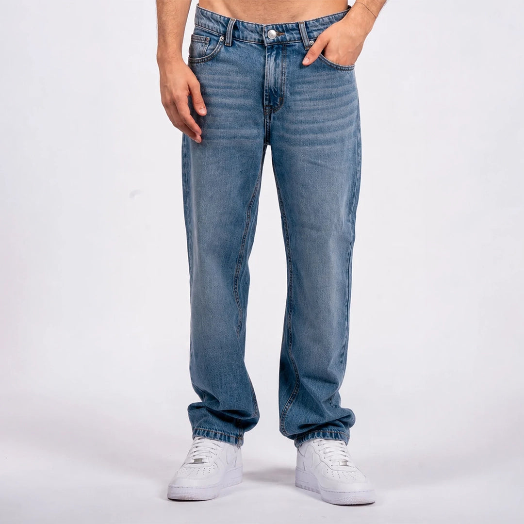 Wide-Leg Denim Jeans Mid Blue Wash