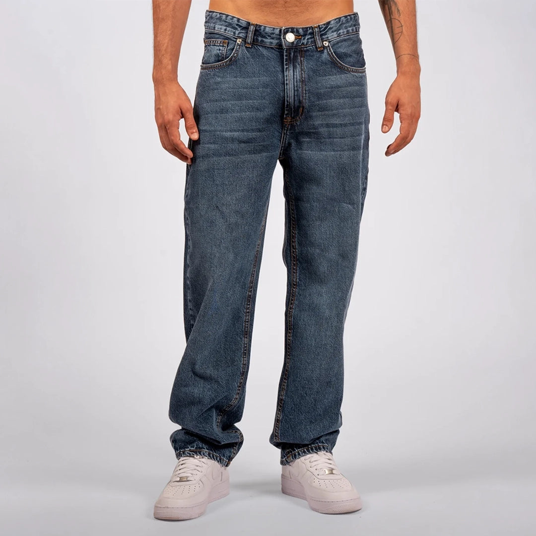 Wide-Leg Denim Jeans Vintage Indigo
