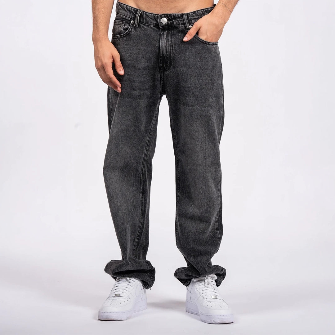 Wide-Leg Denim Jeans Washed Black